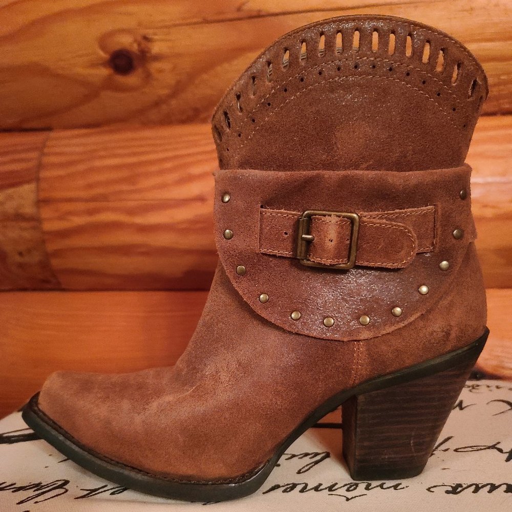 Justin Brown Leather Ankle Boots Size 7